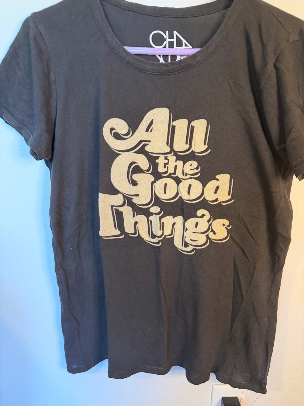 Chaser Black Short Sleeve Tee with Gold 'All the Good Things' Graphic